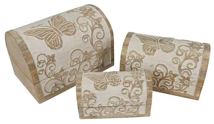 Butterfly Design Set Of 3 Dome Boxes